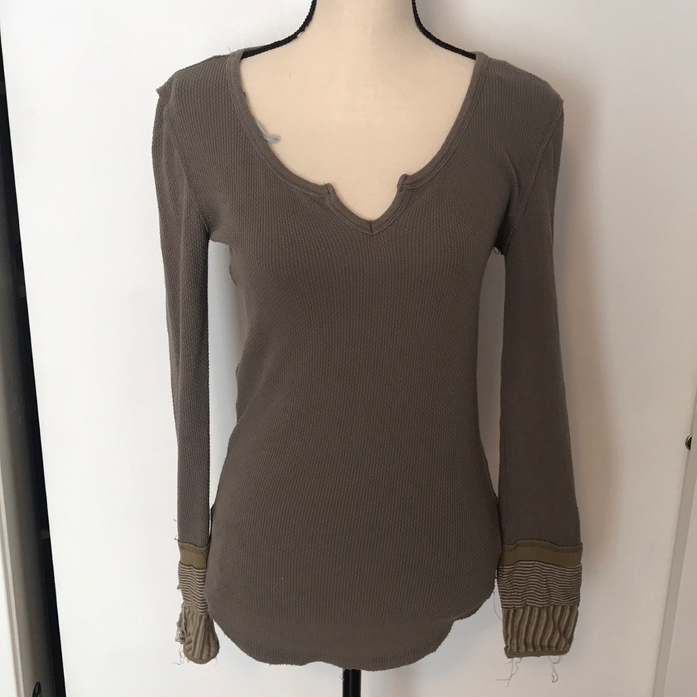 FREE PEOPLE thermal olive/grey top/sweater